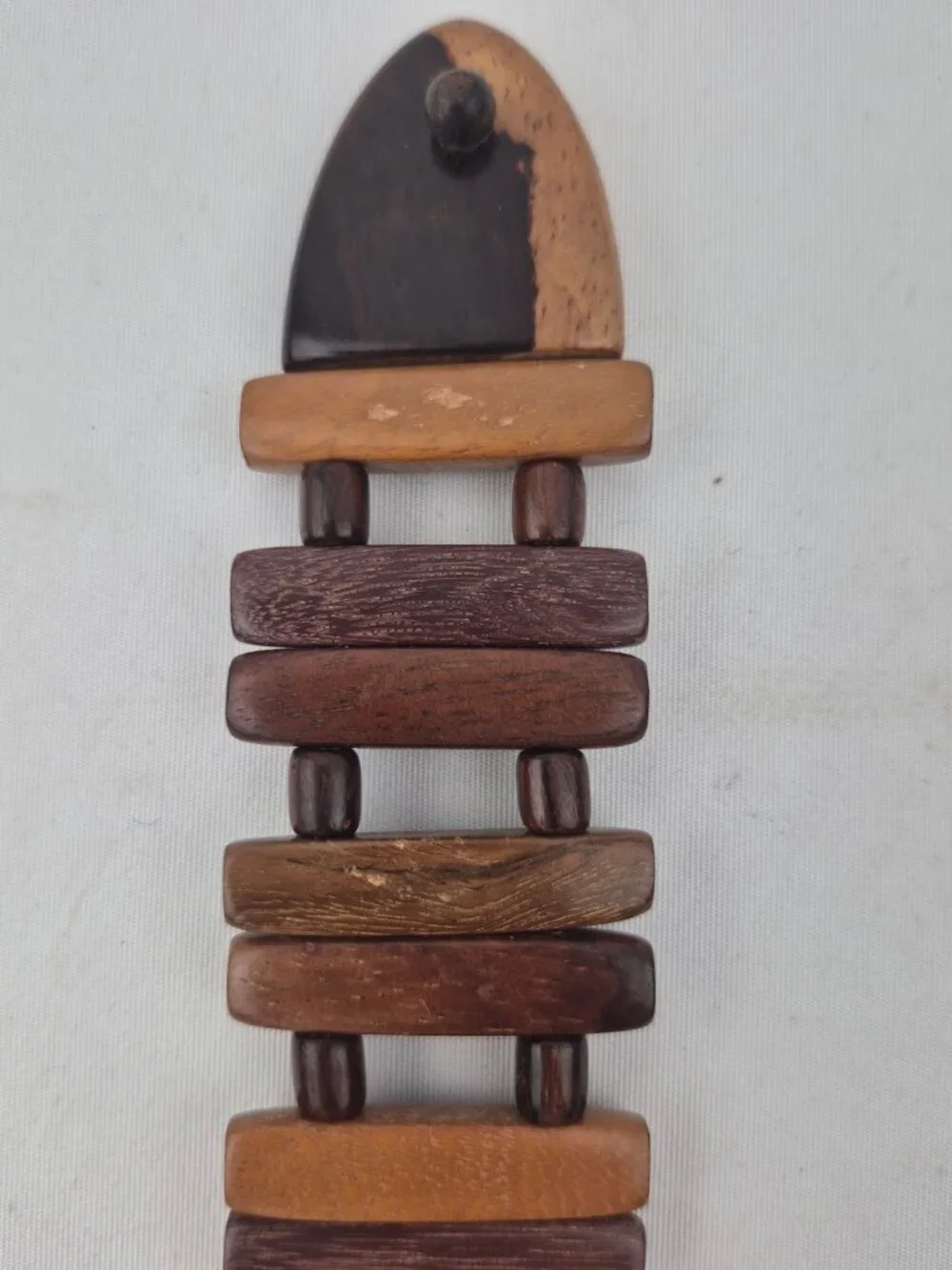 Vintage Boho Multi-Wood Slat & Bead Articulated Link Belt Round Wood Buckle